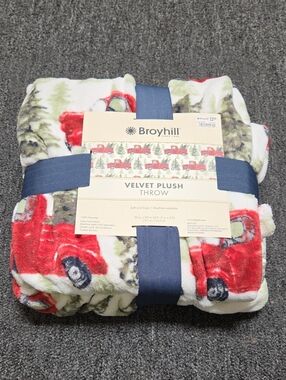 Broyhill Red Vintage Truck Velvet Plush Throw 50" X 60"